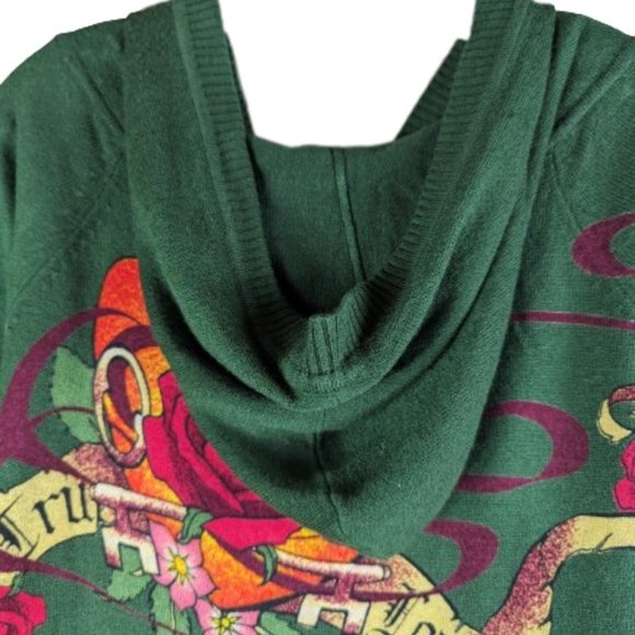 Gramm Green Long Cardigan Sweater Dress Ture love print Size L - Picture 4 of 12